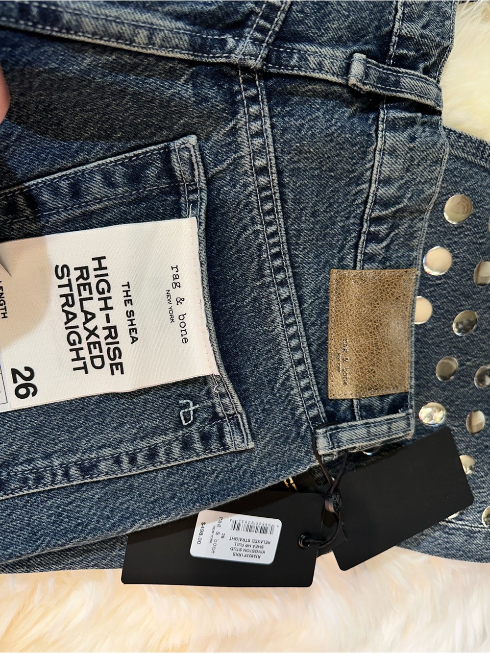 Rag & Bone The Shea High-Rise Relaxed Straight Studded Jeans - Picture 8 of 16